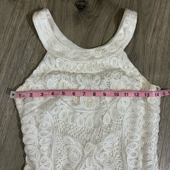SUE WONG Appliqué Halter Sleeveless Dress White Ivory Sz 2 Bridal Embroidered - Picture 10 of 16